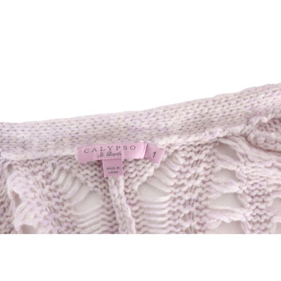 Calypso Women Size 1 Lilac Purple Cardigan Sweater Crochet Knit S/S Alpaca Shirt - Picture 3 of 9